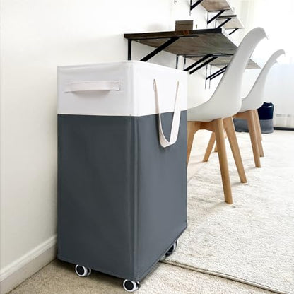 Goodpick 75L Rolling Dirty Clothes Hamper with Wash Bag for Laudnry - color: Grey & White 1-Pack