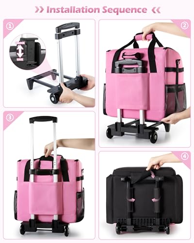 Marscamd Large Rolling Cleaning Caddy Bag with Detachable Trolley, Pink - color: Pink