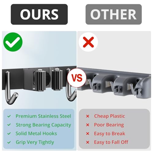 ZONGOOL Wall Mount Broom Holder 3 Racks 4 Hooks Metal Tool Organizer Black - color: Black, size: 1Pack 3R4H