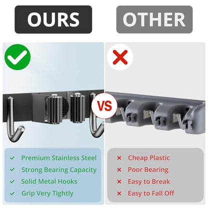 ZONGOOL Wall Mount Broom Holder 3 Racks 4 Hooks Metal Tool Organizer Black - color: Black, size: 1Pack 3R4H