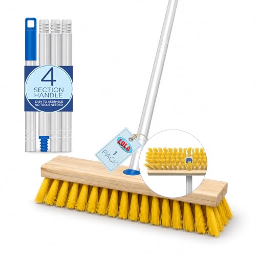 LOLA Deck Scrub Brush Outdoor Broom, Durable Bristles Remove Dirt, Grime, Grout, Leaves, Snow on Patios, Decks, Wet or Dry, 1 Count - color: Yellow and Silver, size: 1 Count