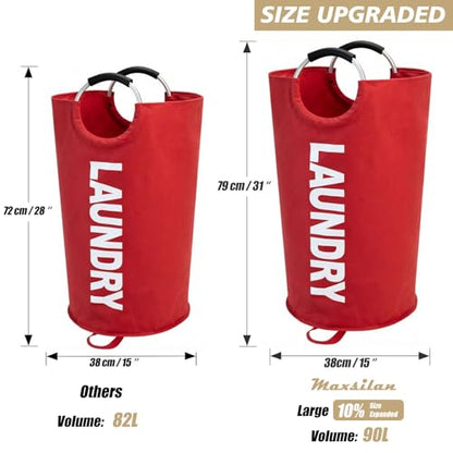Maxsilan 90L Large Laundry Basket Bag, Collapsible Tall Hamper, Red - color: Red, size: 90L