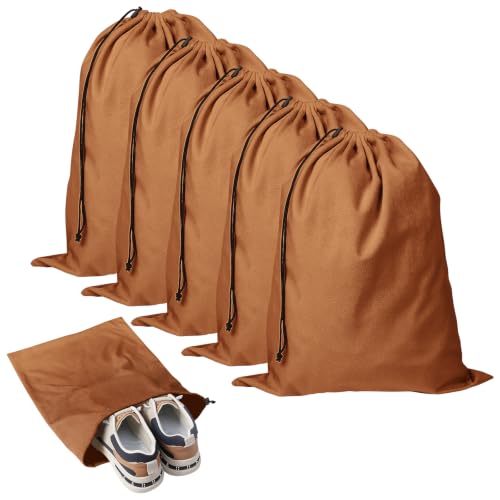 5 Pack Shoe Bags for Travel, Washable Dust Bags Drawstring Travel Shoe Bag - color: Brown