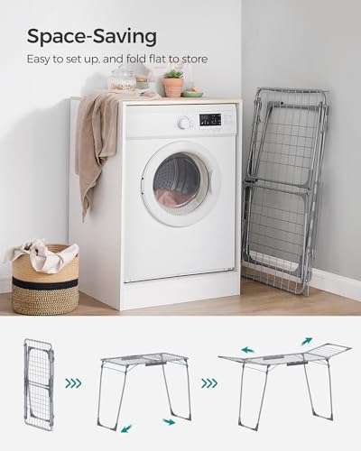 SONGMICS Clothes Drying Rack, Foldable, Heavy Duty, Space Saving - color: Gray, style: 2 Gullwings（22.2"D)
