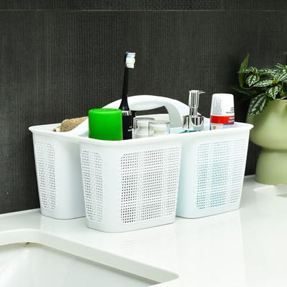 NINU Plastic White Shower Caddy Basket, Divided Cleaning Portable Shower Basket with Handle Compartments Storage Organizer for Bathroom, College, Kitchen, Dorm Room Essentials
