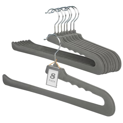 Velvet Pant Hangers Open End,8 Pack Non Slip Black Felt Trouser Hangers - color: Gray