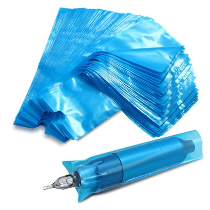 200pcs Tattoo Pen Machine Covers 7.5x2.7 Inch Tattoo Machine Covers Bags Sleeves for Cartridge Pen Tattoo Machine Accessories, Kits & Supplies (Large) - color: Clear Blue