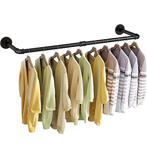 Wall Mounted Clothes Rack 38.4in, Industrial Pipe Wall Mount Clothing Rack, Heavy Duty Iron Garment Racks, Space Saver Multi-purpose Hanging Rod for Laundry Room, Closet Storage, 1 Pack - size: 38.4Inch