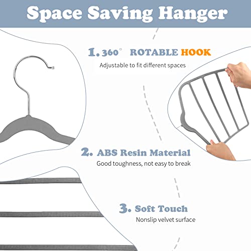 Tinfol Gray Velvet Pants Hangers Space Saving, 4pc Non-Silp Pant Hanger, Jeans Slack Trousers Hangers, Multi Layer Clothes Hanger Closet Organizer Perfect for Pants,Trouser,Jeans - color: Gray
