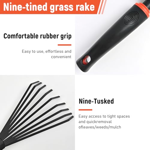 Small Hand Rake, Stainless Head and Tines, Gardening Hand Tool with Ergonomic Handle and Hanging Hole for Storage for Maintaining Raised Garden Beds - color: Large Weeding Rake