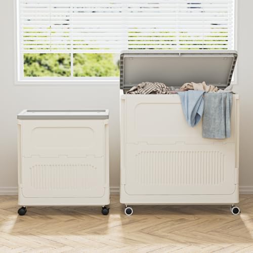Small Laundry Hamper for Kid on Wheels with Handle 60L - color: Milky, size: 60L