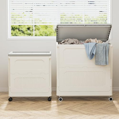 Small Laundry Hamper for Kid on Wheels with Handle 60L - color: Milky, size: 60L