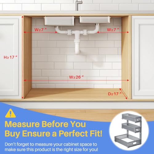 Under Sink Organizer, 3-Tier Thickened Metal Pull out Cabinet Organizer Shelf, Height Adjustable Slide out Storage Drawer Rack for Kitchen Bathroom Pantry Laundry Home Organization, 2-Pack, Grey - color: Gray, size: 2-Pack