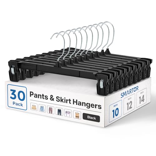 Smartor Black Pants Hangers 30 Pack, Skirt Hangers with Clips, 10 Inch - color: 30 Pack, size: 10
