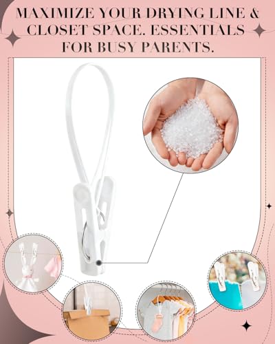 100 Pack Multi Purpose Laundry Hanging Clips with Rope, White - Strong Grip Hanging Clips for Baby Hangers, Pants, Socks, Towels & Closet Organization, Multi-Purpose Laundry Drying Hooks - color: White