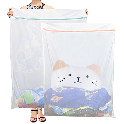 Tenn Well 2Pk 43x35" Extra Large Mesh Laundry Bags Jumbo for Blankets - color: White, size: XL (43"x35")