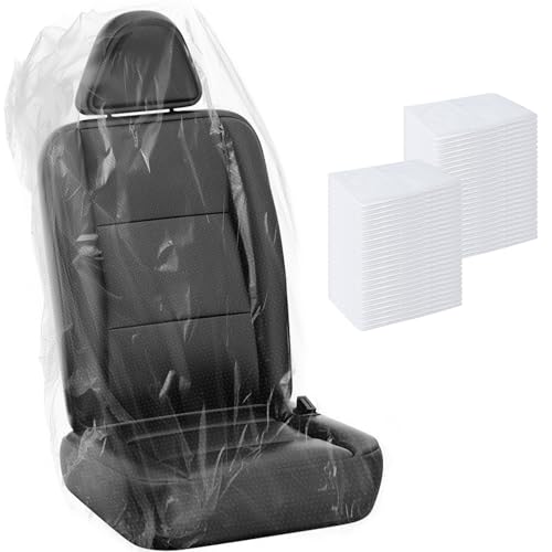 MYFAMIREA 50 PCS Disposable Car Seat Covers Clear Plastic Vehicle Seat Protector, Plastic Seat Covers Protector Universal Water Resistant and Stain Resistant for Cars Auto Truck Bus Airplane - color: Car Seat Covers, size: 50 PCS