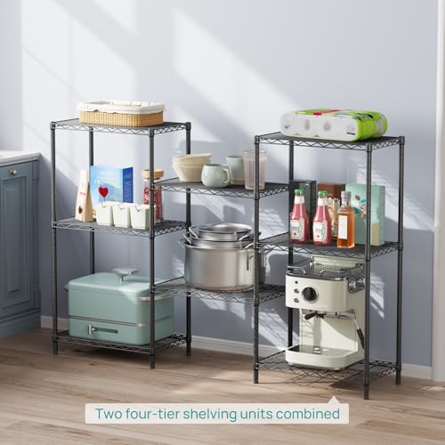 SINGAYE 4 Metal Shelves Wire Shelving Storage Shelf Adjustable Unit Pantry - color: Black, size: 4 Tier 14"Dx24"Wx48"H