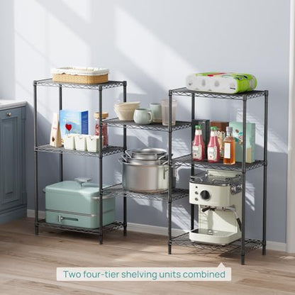 SINGAYE 4 Metal Shelves Wire Shelving Storage Shelf Adjustable Unit Pantry - color: Black, size: 4 Tier 14"Dx24"Wx48"H
