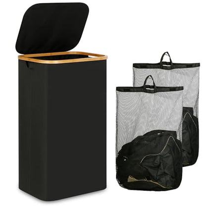 IEGrow Laundry Hamper with Lid,110L Laundry Basket with 2 Mesh Bags,Black - color: Black, size: 111L