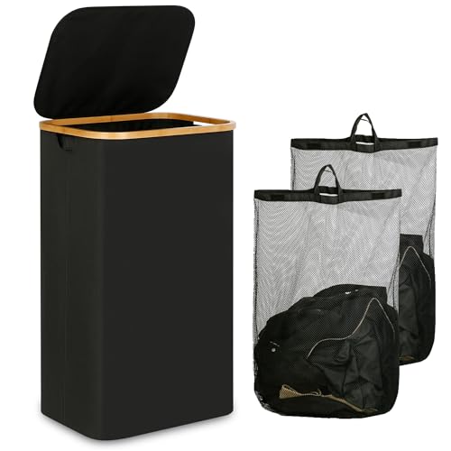 IEGrow Laundry Hamper with Lid,110L Laundry Basket with 2 Mesh Bags,Black - color: Black, size: 111L