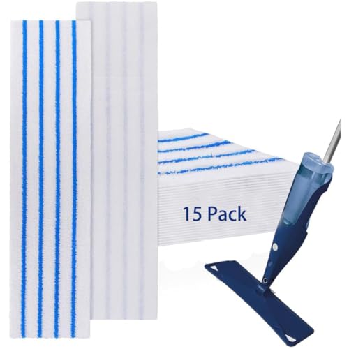 15 Pack Microfiber Disposable Mop Pads for Rubbermaid Quick Connect System Mop - Wet Dry Cleaning Replacement Mopping Pad for Bona,Turbo,Norwex and All 16 17 18'' Flat System Mops - color: 15 Pack