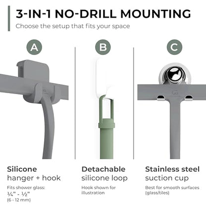 GÜTEWERK Silicone Shower Squeegee with 3-in-1 No-Drill Mount, Grey, 11'' - color: Gray, size: 11 Inches