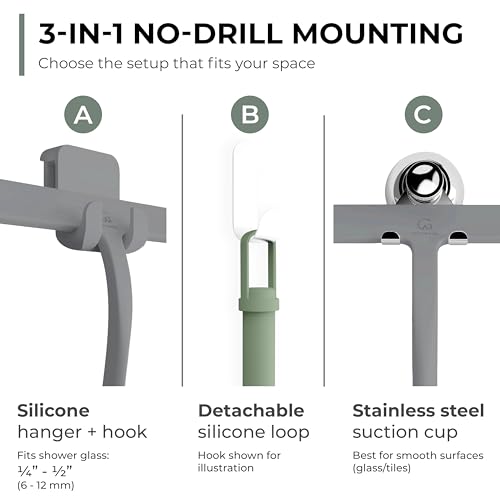 GÜTEWERK Silicone Shower Squeegee with 3-in-1 No-Drill Mount, Grey, 9'' - color: Gray, size: 9 Inches