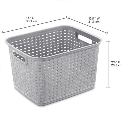 Sterilite Tall Weave Basket, Rectangular Plastic Décor Bin, Gray, 6 Pack - size: 6 Pack