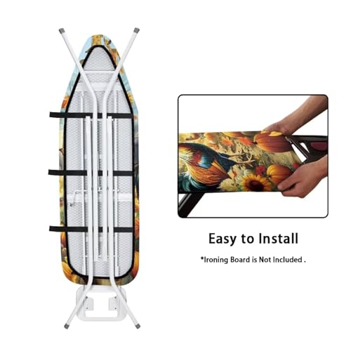 Farm Rooster Ironing Board Cover, Resist Scorching and Staining, 15x54 Heavy Duty Iron Pad Covers Standard Boards with Elastic Edges - color: Farm Rooster
