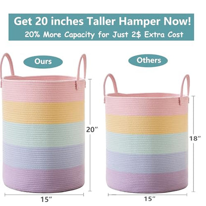 60L Rainbow Hamper Baby Girls Kids Laundry Basket - color: Pastel Rainbow, size: Large (60L)