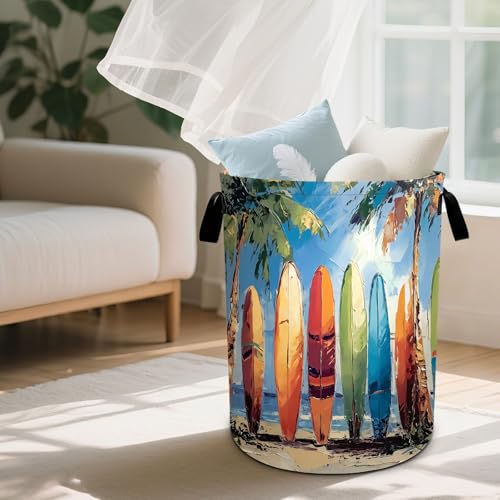 Surfboard Laundry Basket Waterproof Laundry Hamper Foldable Laundry Bag with Handles for Bedroom, Bathroom, Office, Clothes Storage - color: Surfboard