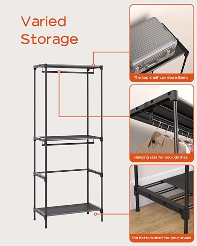 CASAMAYA Clothes Rack, Portable Closet, 27.6 Inch Wardrobe Closet, Clothes Storage Organizer with Shelves and 2 Hanging Rods, Easy to Assembly, Black PCT001B01 - size: 27.6"Lx 16.9"W x 77.6"H