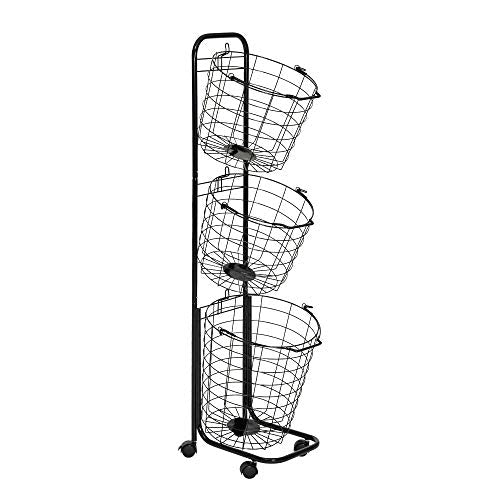 Farios 3 Tier Rolling Laundry Hamper, Black