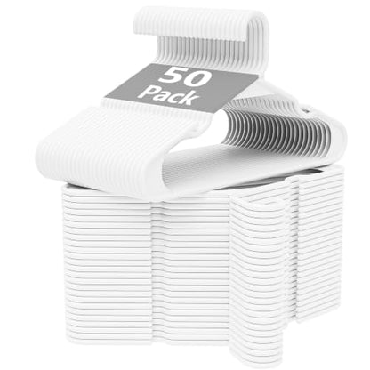 White Plastic Hangers 50 Pack with Non-Slip Shoulder Grooves - color: White, size: 50 Pack