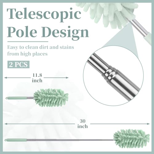 2 PCS Car Interior Duster with Extension Pole, Dusters for Cleaning - color: Light Green
