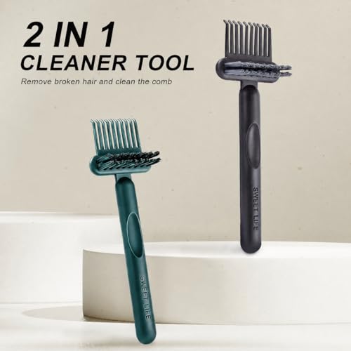 2 Pack Hair Brush Cleaning Tool, 2-in-1 Cleaner Tool, Portable Cleaning Tool Set for Brush Comb Keyboard, Remover Rake for Removing Hair Dust, Home and Salon Use(Black&Green) - color: 2 Pack-BlackGreen