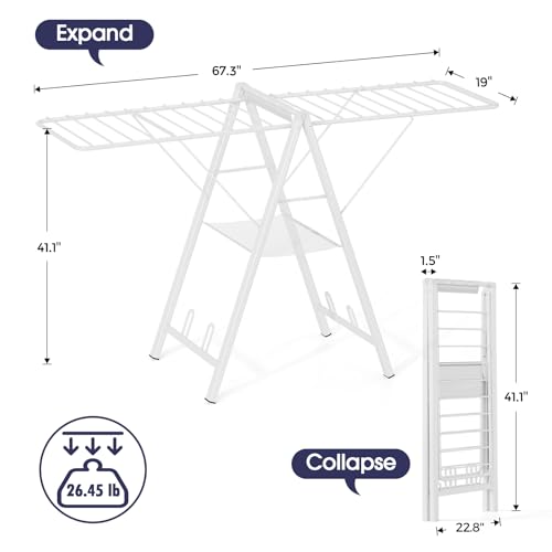 APEXCHASER Clothes Drying Rack, 67.7" L Height Adjustable, Foldable, White - color: White
