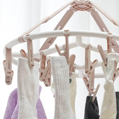 Foshine Clothes Drying Racks Foldable with 20 Drying Clips Drip Hanger - color: Light Pink-circle