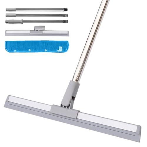 DrDirt Floor Squeegee | 120cm/47in Silicone Magic Broom with Microfiber Mop | Squeegee for Floor Cleaning | Microfiber Duster with Extension Pole for Indoor Water | Dust & Glass Quick Drying - size: Silicone Squeegee（16-inch）