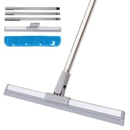 DrDirt Floor Squeegee | 120cm/47in Silicone Magic Broom with Microfiber Mop | Squeegee for Floor Cleaning | Microfiber Duster with Extension Pole for Indoor Water | Dust & Glass Quick Drying - size: Silicone Squeegee（16-inch）