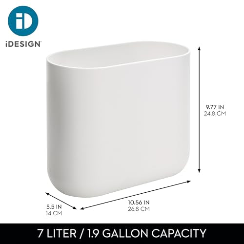 iDesign Small Slim Plastic Bathroom Trash Can, White - color: White, style: Pack of 1