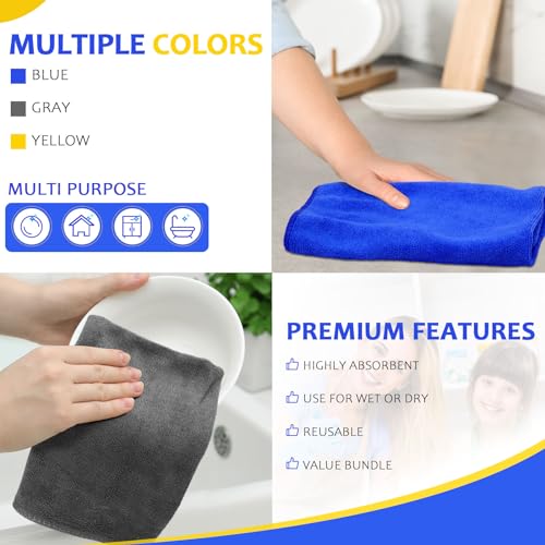 Nuenen Car Microfiber Clean Cloths, Yellow,Gray,Blue, 16 x 16 Inch, 60 Pcs - color: Yellow,gray,blue, size: 16 x 16 inches
