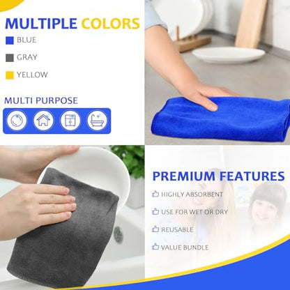 Nuenen Car Microfiber Clean Cloths, Yellow,Gray,Blue, 16 x 16 Inch, 60 Pcs - color: Yellow,gray,blue, size: 16 x 16 inches