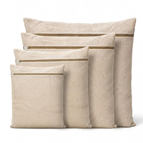 100% Cotton Mesh Laundry Bags for Delicates, Set of 4 Multi Size (S M L XL), Wash Bags with Protective Zipper Cover, Reusable for Clothes, Lingerie & Underwear