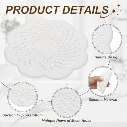 uxcell 2 Pcs Shower Silicone Drain Cover, 5.7 Inch Shower Hair Catcher Drain Cover for Shower Room Bathtubs Kitchen Sink Laundry Room, Black/White(Flower) - color: Black/White