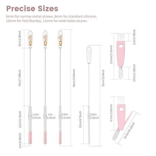 15 Inch Extra Long Straw Cleaner Brush Set, 5PCS for Stanley 40 oz Tumblers - color: Pink
