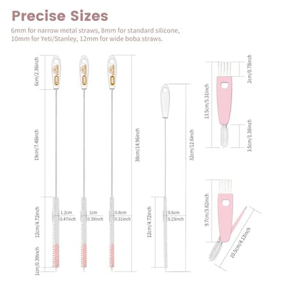 15 Inch Extra Long Straw Cleaner Brush Set, 5PCS for Stanley 40 oz Tumblers - color: Pink
