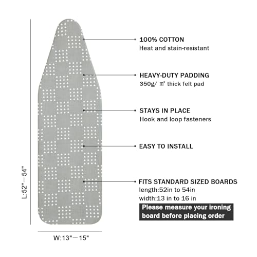 Ironing Board Cover and Pad Standard Size 15 x 54,3 Pairs of Hook and Loop Fastener Straps,Elastic Edges,2 Layers Ironing Board Cover with Thick Padding (Pattern F) - color: Pattern F