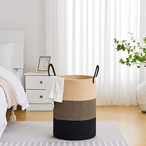 VIPOSCO 72L Tall Woven Laundry Basket Hamper, Brown Black - color: Brown & Black, size: 72L